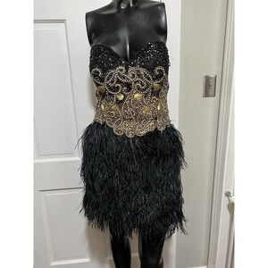 Strapless Beaded Feather Short Pagent Prom Homecoming Wedding Dress Size 16